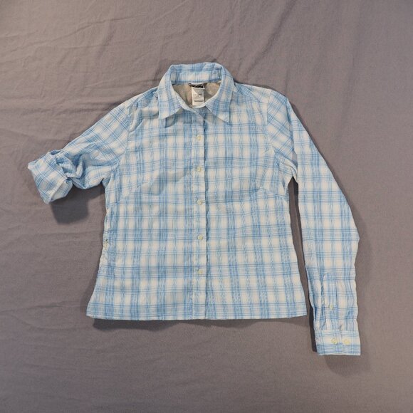 The North Face Tops - The North Face Shirt Women Small Light Blue Plaid Roll Tab Vented Hiking Outdoor